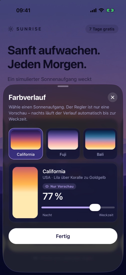 Sunrise Alarm Farbverläufe